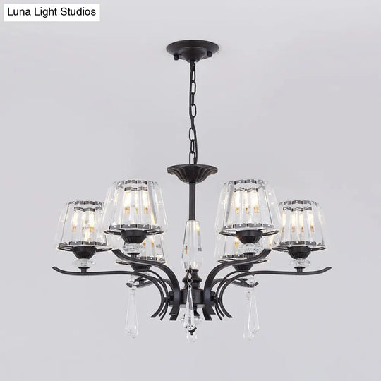 Modern Black Crystal Cone Chandelier - 3/6-Bulb Ceiling Suspension Lamp For Bedroom