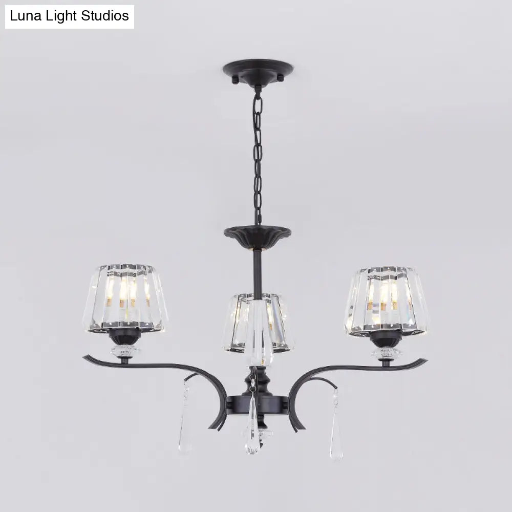 Modern Black Crystal Cone Chandelier - 3/6-Bulb Ceiling Suspension Lamp For Bedroom