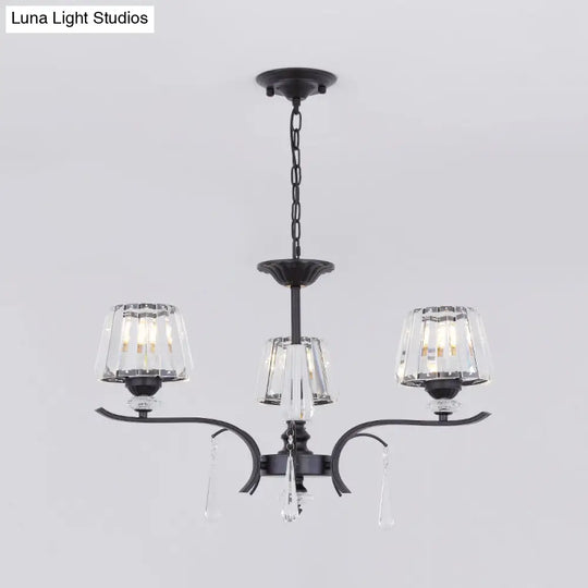 Modern Black Crystal Cone Chandelier - 3/6-Bulb Ceiling Suspension Lamp For Bedroom