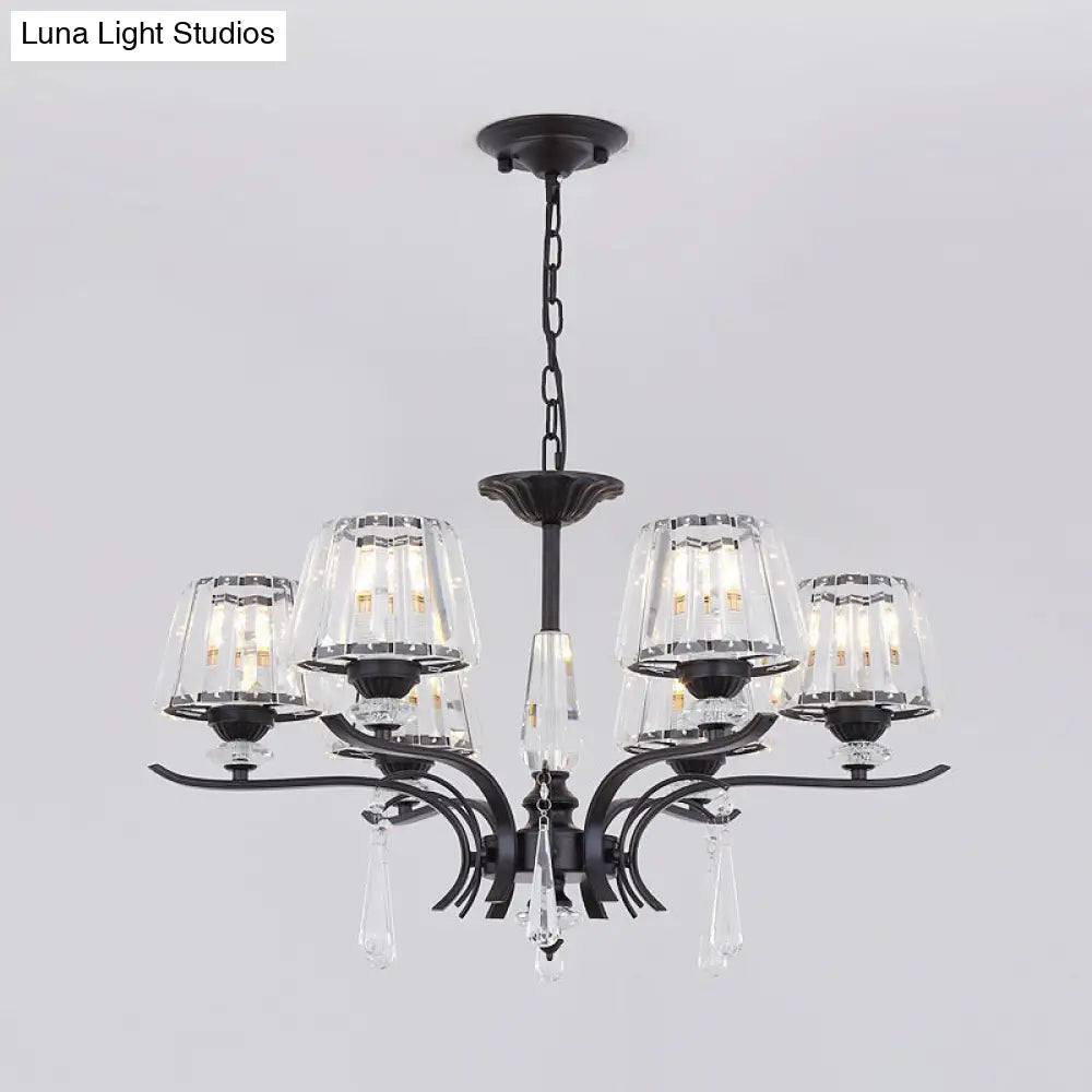 Modern Crystal Cone Chandelier: 3/6-Bulb Suspended Ceiling Lamp In Black Perfect For Bedrooms