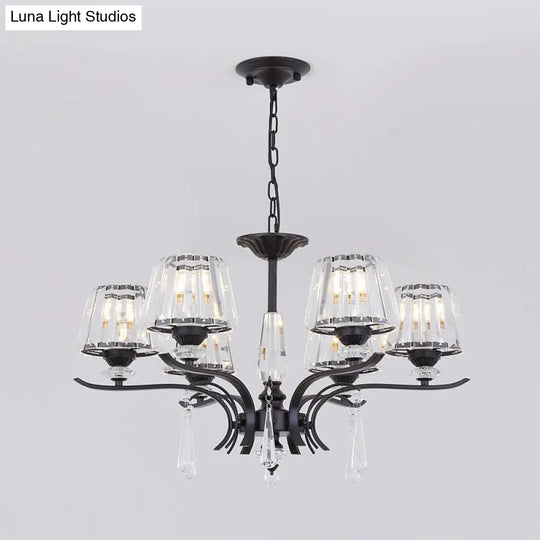 Modern Crystal Cone Chandelier: 3/6-Bulb Suspended Ceiling Lamp In Black Perfect For Bedrooms