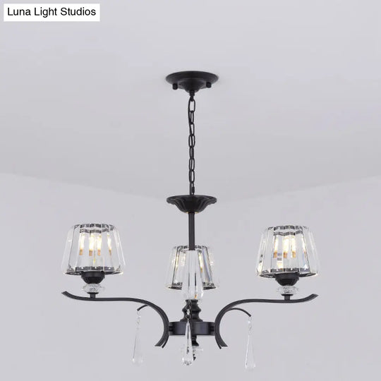 Modern Black Crystal Cone Chandelier - 3/6-Bulb Ceiling Suspension Lamp For Bedroom