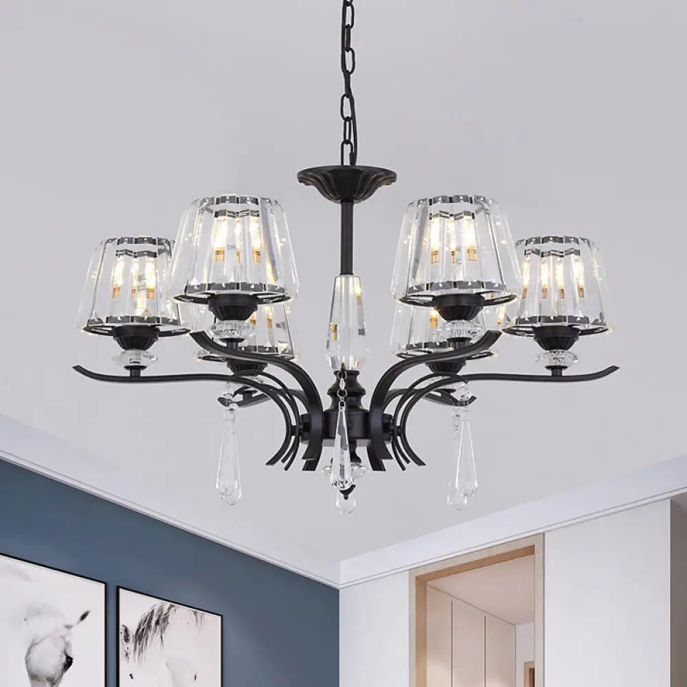 Modern Black Crystal Cone Chandelier - 3/6-Bulb Ceiling Suspension Lamp For Bedroom 6 /