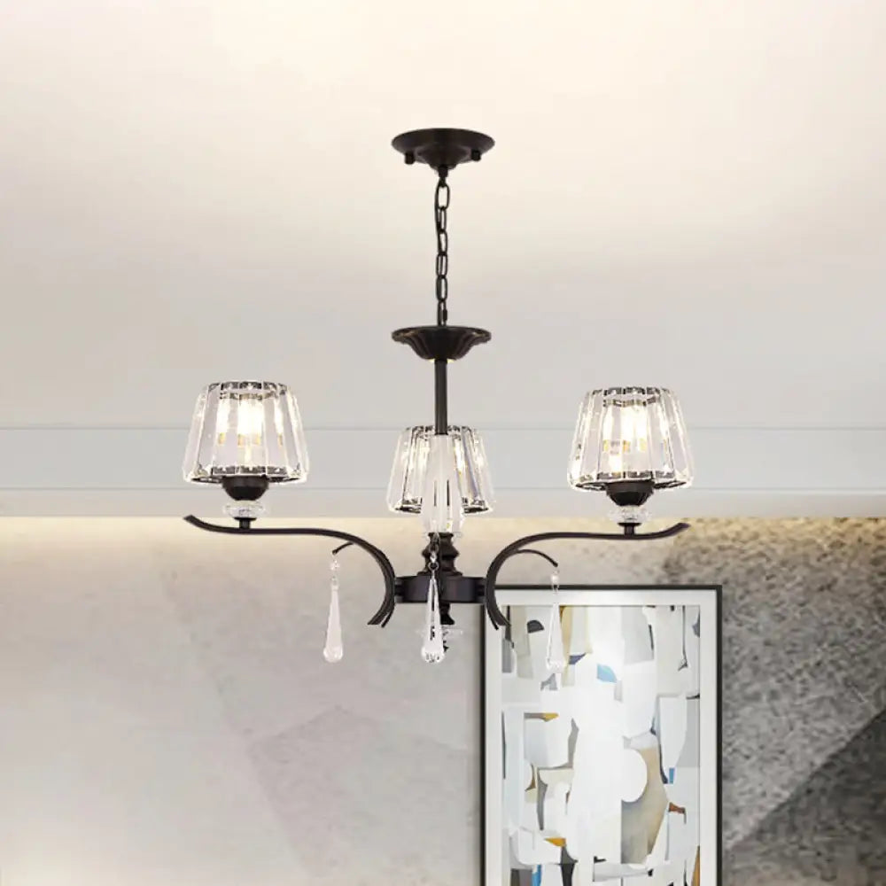 Modern Black Crystal Cone Chandelier - 3/6-Bulb Ceiling Suspension Lamp For Bedroom 3 /