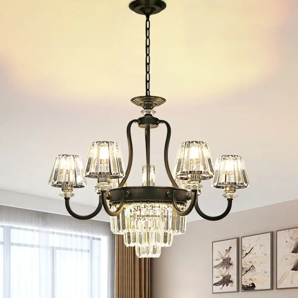 Modern Black Crystal Cone Chandelier W/ Prismatic Shades 3/6-Light For Restaurants 6 /