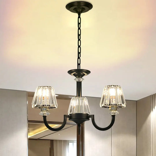 Modern Black Crystal Cone Chandelier W/ Prismatic Shades 3/6-Light For Restaurants 3 /