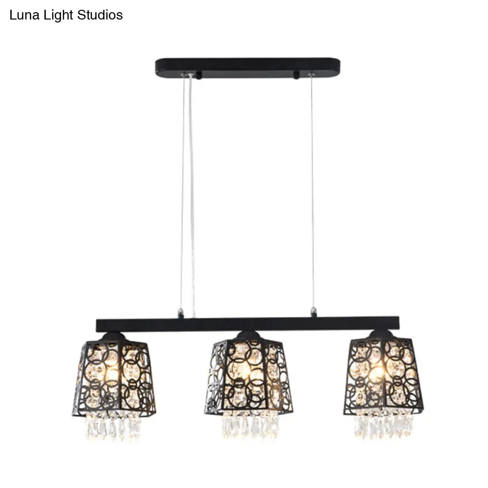 Modern Black Crystal Droplet Pendant Light Fixture With 3 Hanging Heads - Ironic Shade