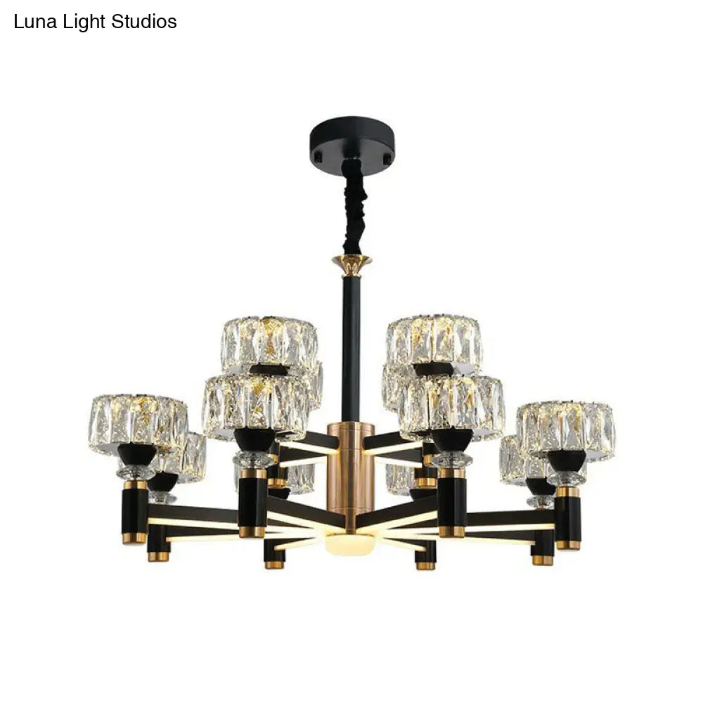 Modern Black Crystal Drum Hanging Light Fixture - Chic Living Room Chandelier