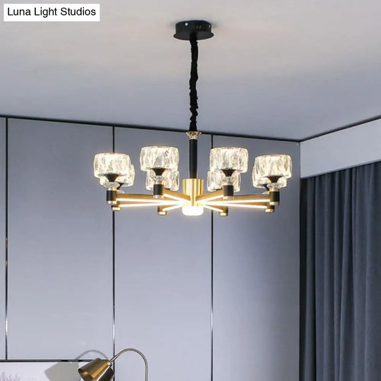 Modern Black Crystal Drum Hanging Light Fixture - Chic Living Room Chandelier