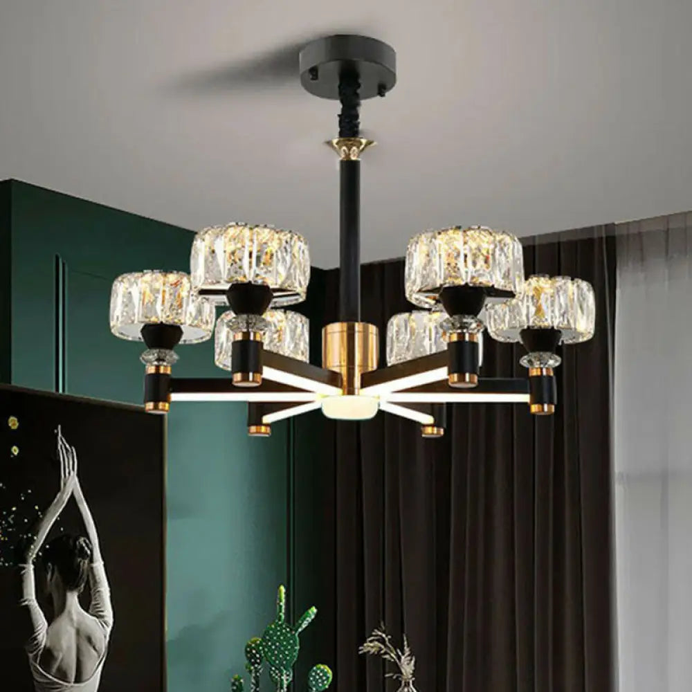 Modern Black Crystal Drum Hanging Light Fixture - Chic Living Room Chandelier 6 /