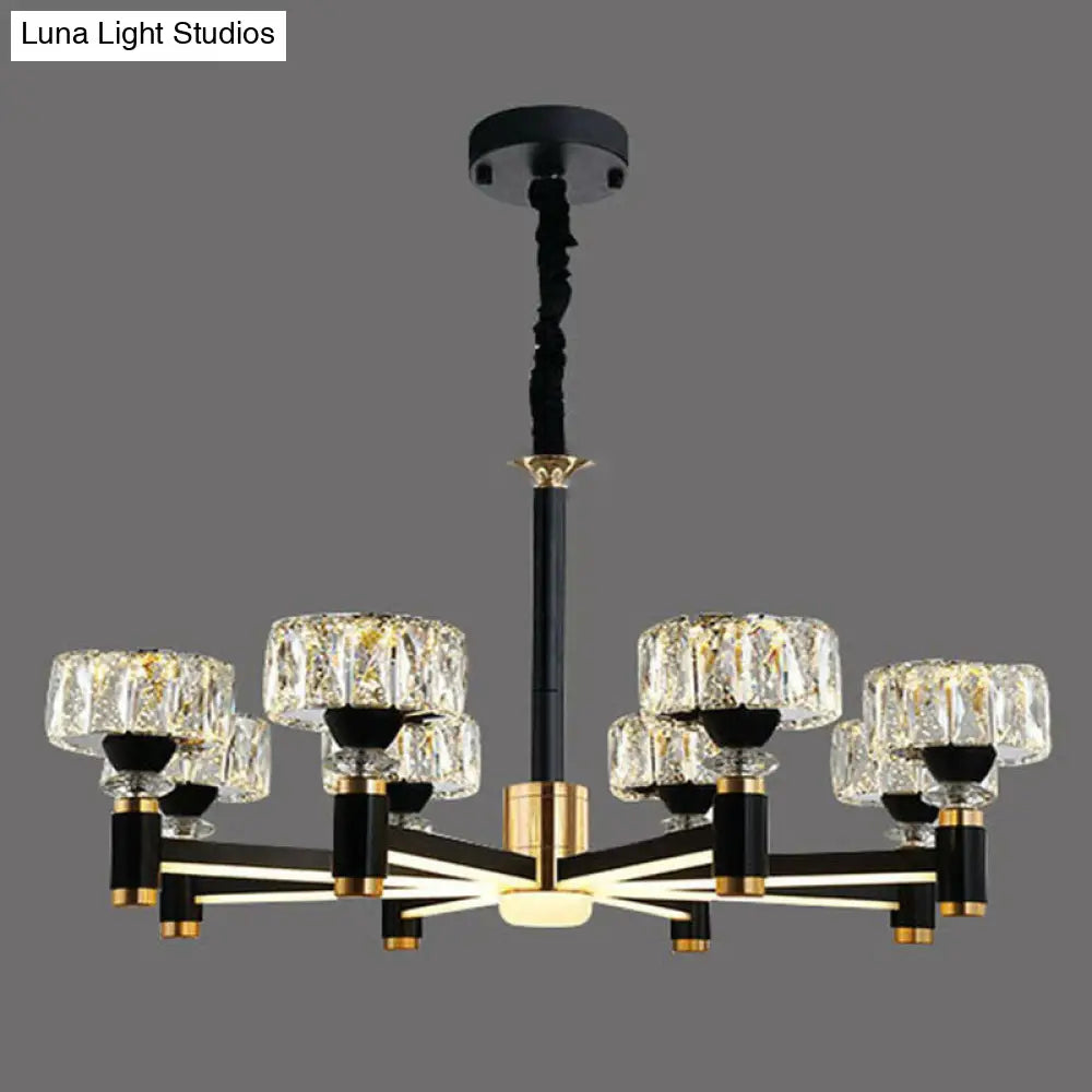 Modern Black Crystal Drum Hanging Light Fixture - Chic Living Room Chandelier