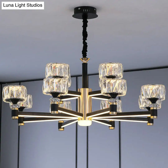 Modern Black Crystal Drum Hanging Light Fixture - Chic Living Room Chandelier