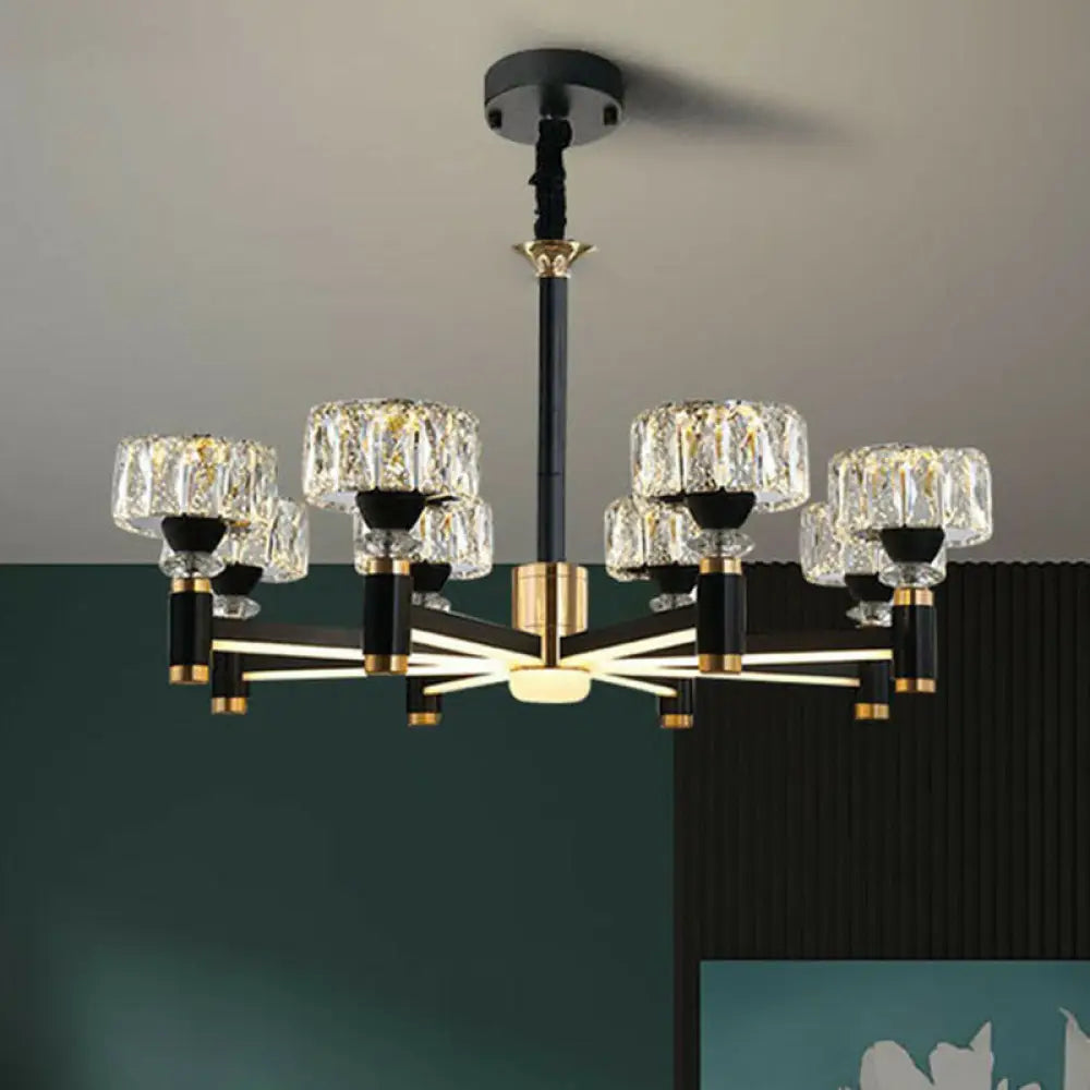 Modern Black Crystal Drum Hanging Light Fixture - Chic Living Room Chandelier 8 /