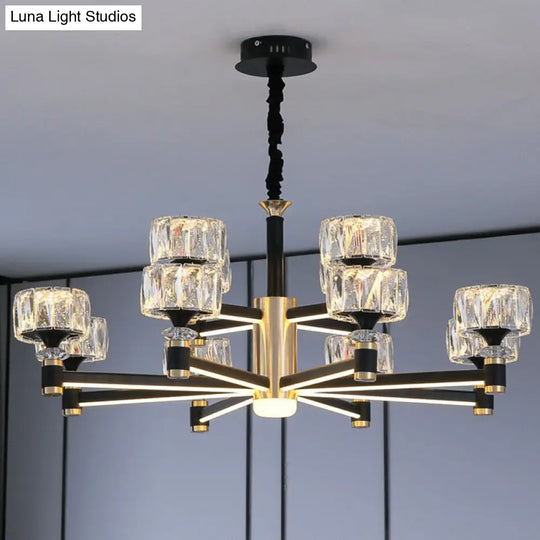 Modern Black Crystal Drum Hanging Light Fixture - Chic Living Room Chandelier