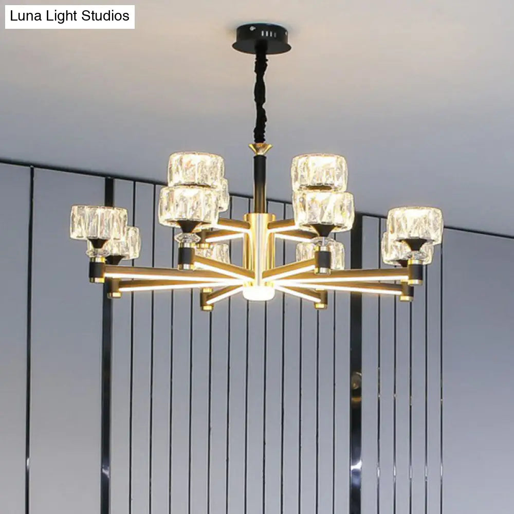 Modern Black Crystal Drum Hanging Light Fixture - Chic Living Room Chandelier