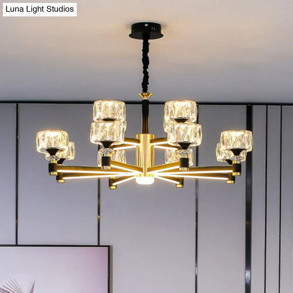 Modern Black Crystal Drum Hanging Light Fixture - Chic Living Room Chandelier