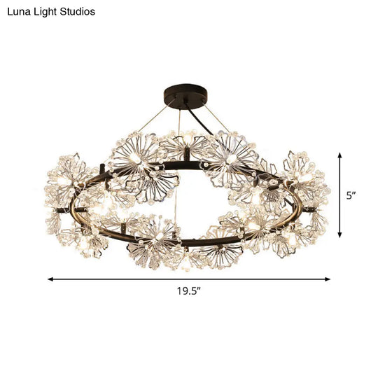 Modern Black Crystal Flower Circle Chandelier Pendant Light For Living Room - 15 Heads