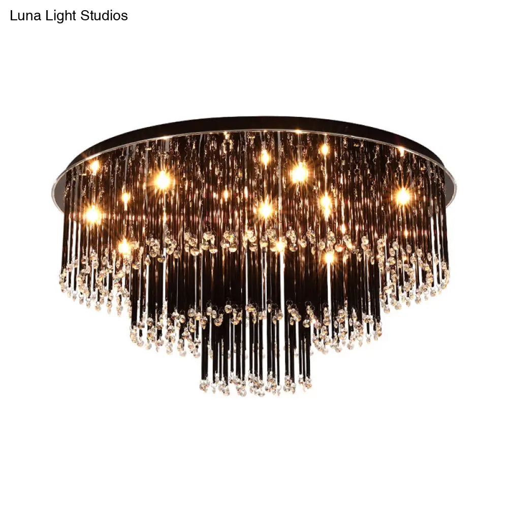 Modern Black Crystal Flush Mount Chandelier Tiered Design 8/10 Bulbs For Bedroom