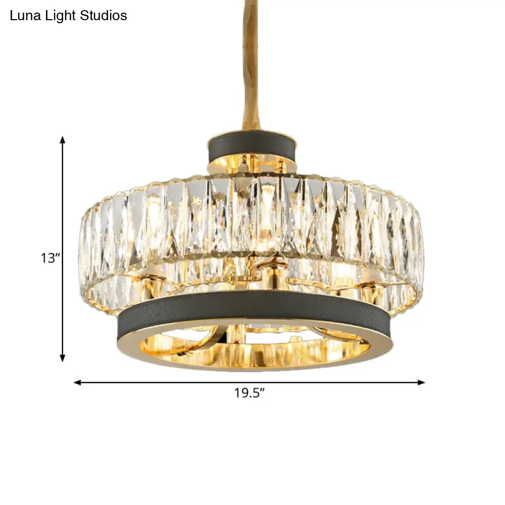 Modern Black Crystal Hanging Lamp: Circle Design Encrusted 5-Light Chandelier For Living Room