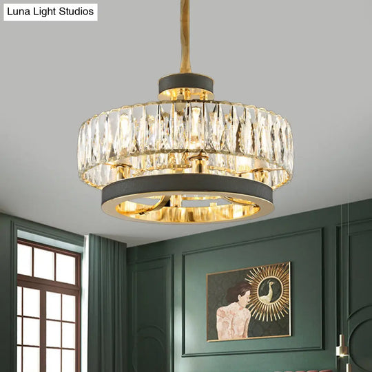 Modern Black Crystal Hanging Lamp: Circle Design Encrusted 5-Light Chandelier For Living Room