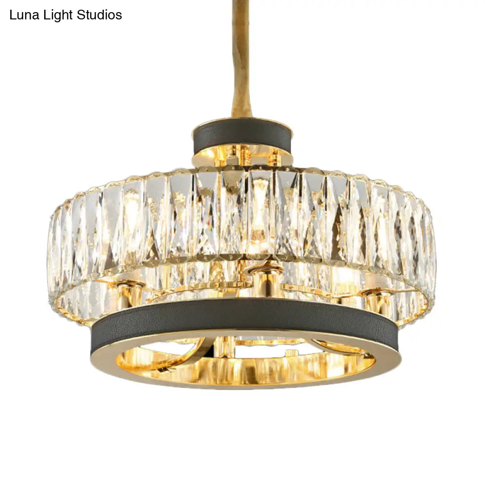 Modern Black Crystal Hanging Lamp: Circle Design Encrusted 5-Light Chandelier For Living Room