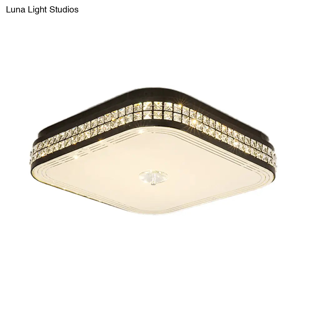 Modern Black Crystal Led Ceiling Light For Bedroom - Flush Mount Design