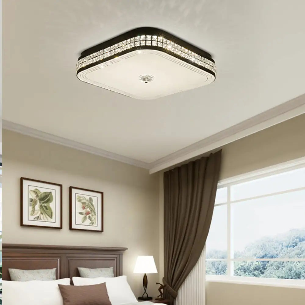 Modern Black Crystal Led Ceiling Light For Bedroom - Flush Mount Design