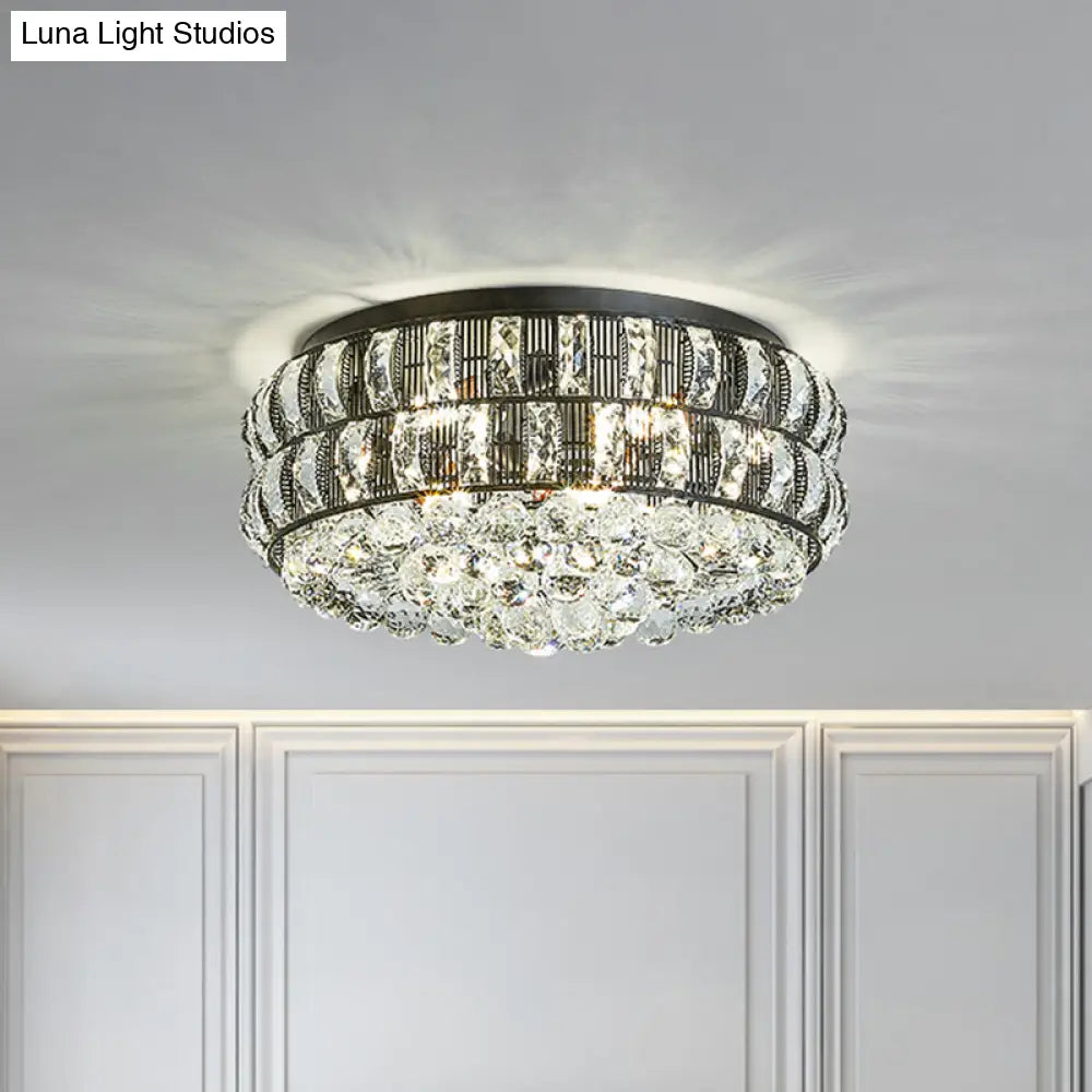 Modern Black Crystal Orb Flush Mount - 7 - Light Ceiling Fixture For Bedroom