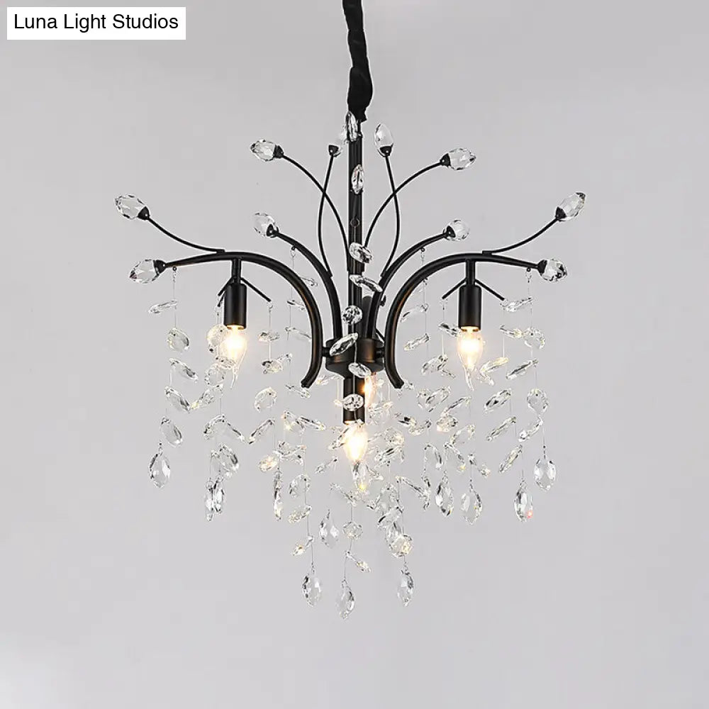 Modern Beveled Crystal Pendant Light: Branching Design 4-Bulb Black Finish Lamp