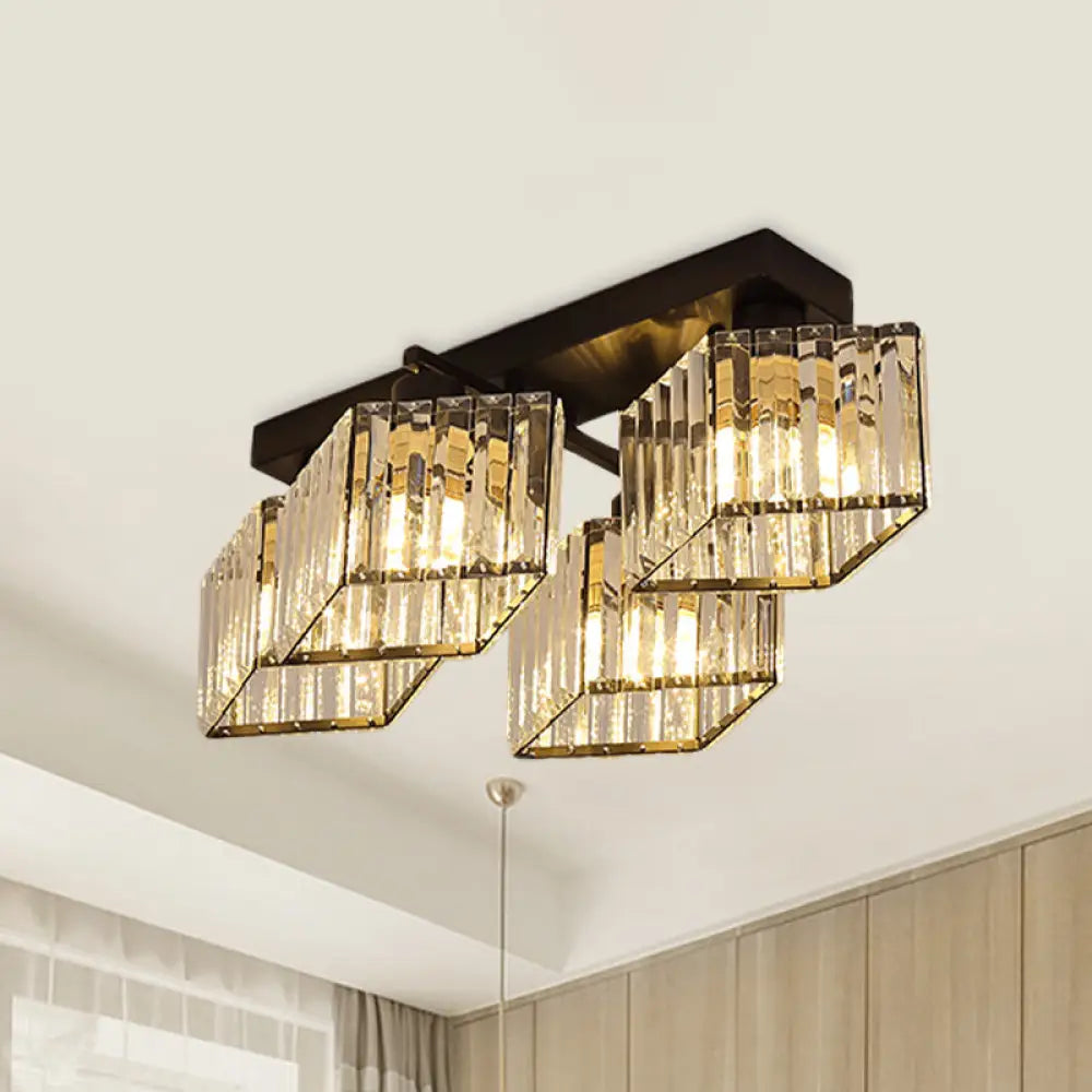 Modern Black Crystal Prism Flush Chandelier With 4/5 Bulbs - Semi - Mount Lighting 4 /