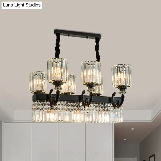 Modern Black Crystal Prism Island Pendant Lamp With Fringe - 9-Head Cylindrical Style