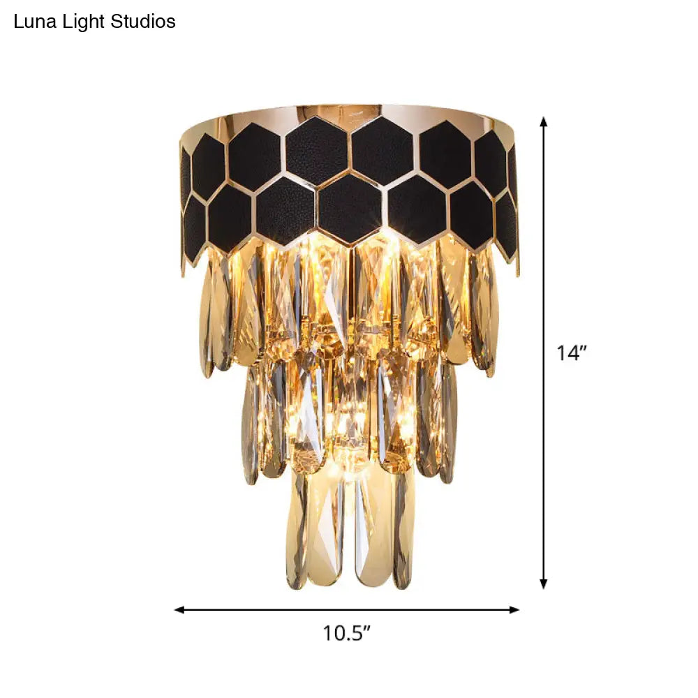 Modern Black Crystal Prism Wall Sconce Light Fixture - 4 Layers 1 Indoor Lamp