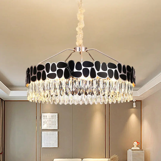 Modern Black Crystal Prismatic Pendant Chandelier With 8 Heads And Circular Suspension Lighting