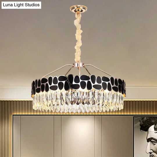 Modern Black Crystal Prismatic Pendant Chandelier With 8 Heads And Circular Suspension Lighting