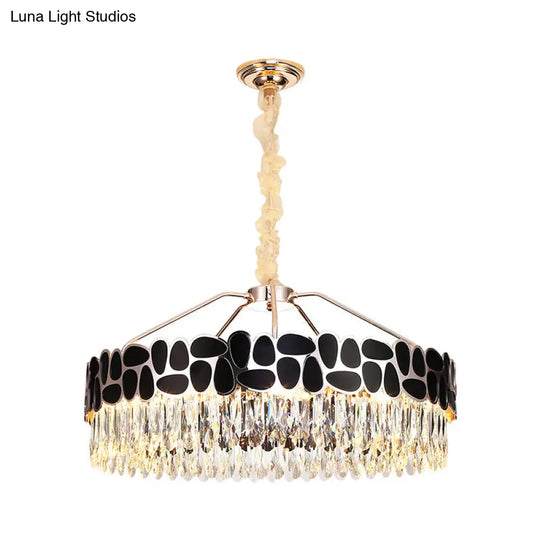 Modern Black Crystal Prismatic Pendant Chandelier With 8 Heads And Circular Suspension Lighting