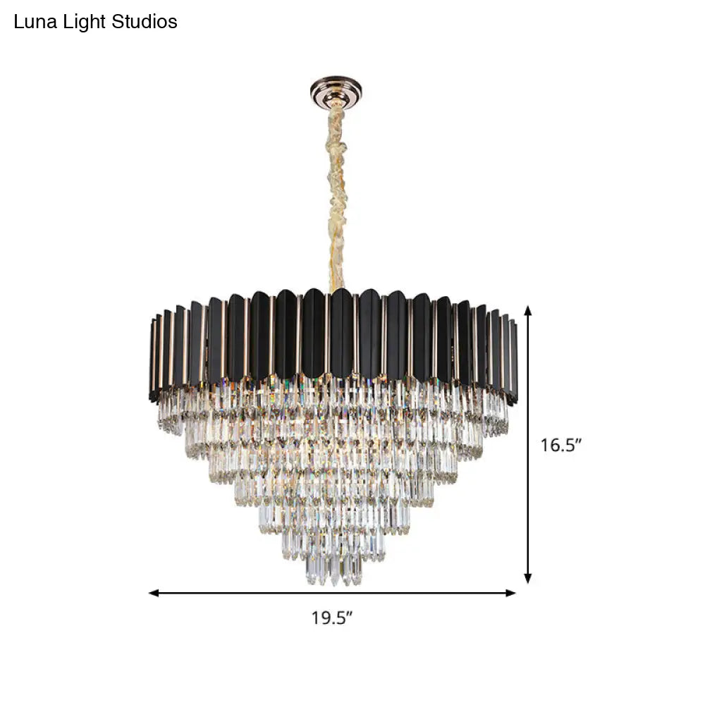 Modern Black Crystal Round Shade Chandelier With Multi-Light Ceiling Pendant