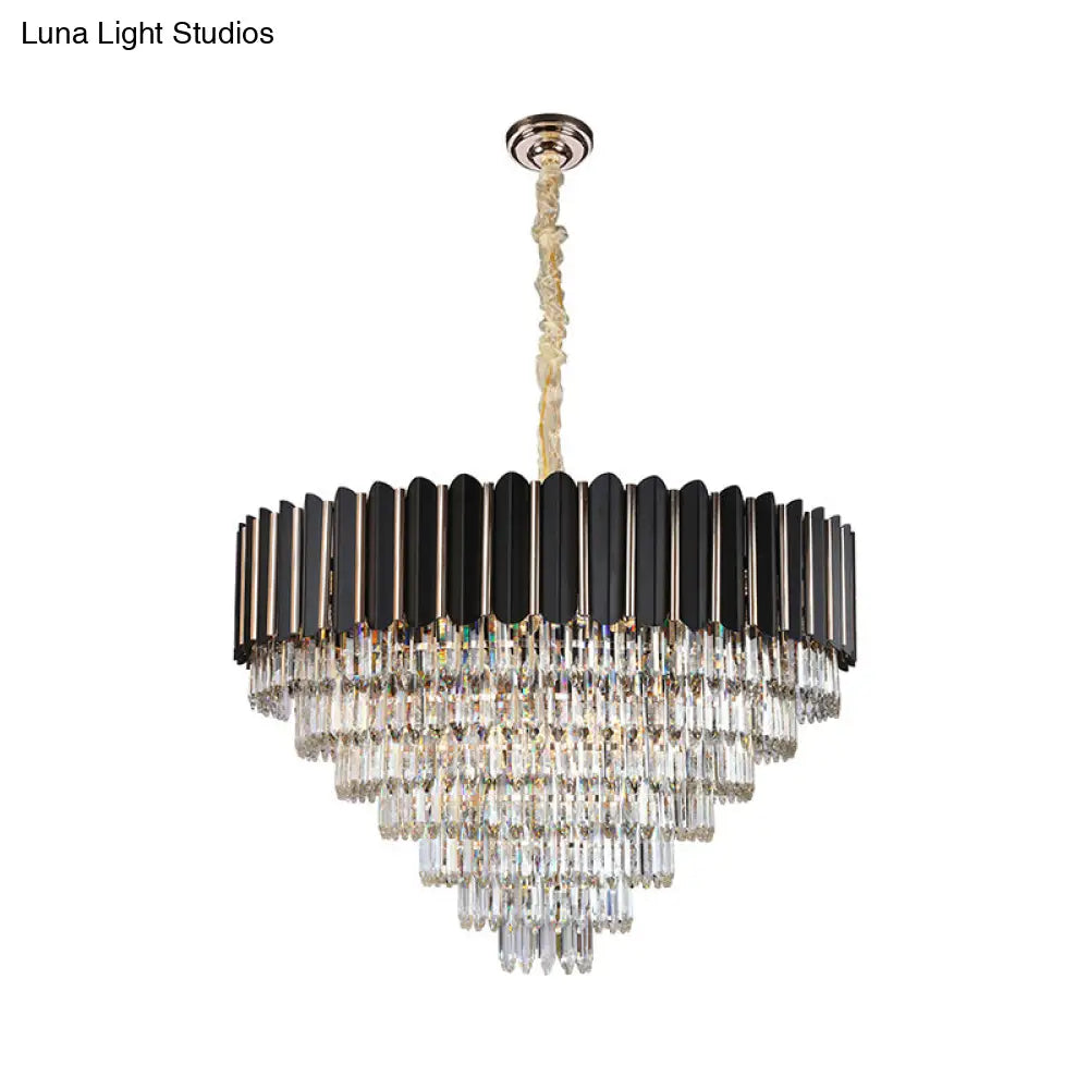 Modern Black Crystal Round Shade Chandelier With Multi-Light Ceiling Pendant