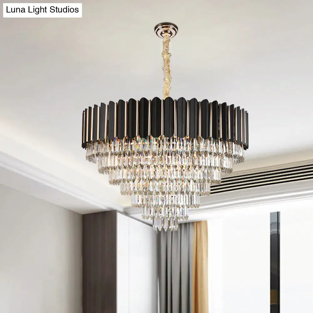 Modern Black Crystal Round Shade Chandelier With Multi-Light Ceiling Pendant