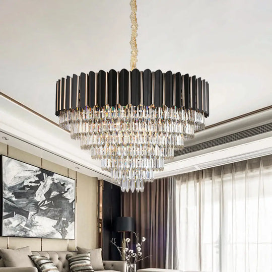 Modern Black Crystal Round Shade Chandelier With Multi-Light Ceiling Pendant