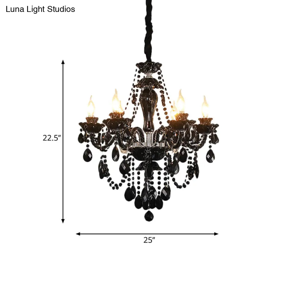 Modern Black Crystal Swag Chandelier With 6 Bulbs - Elegant Candelabra Ceiling Suspension Lamp