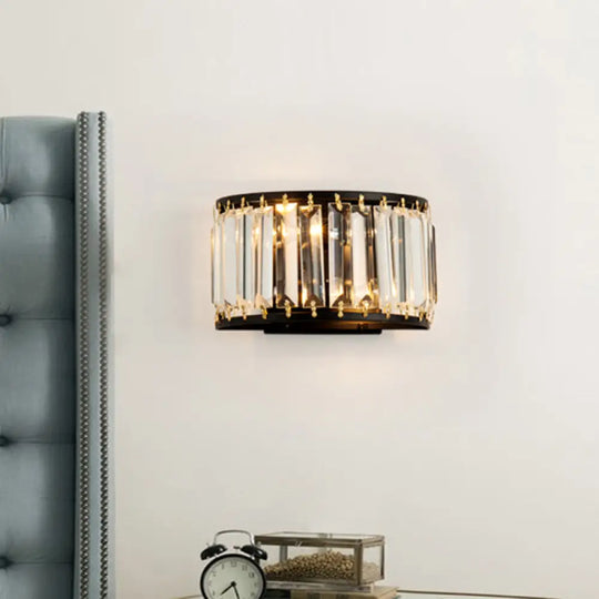 Modern Black Crystal Wall Sconce With 2 Bulbs - Surface Mounted Light Fixture