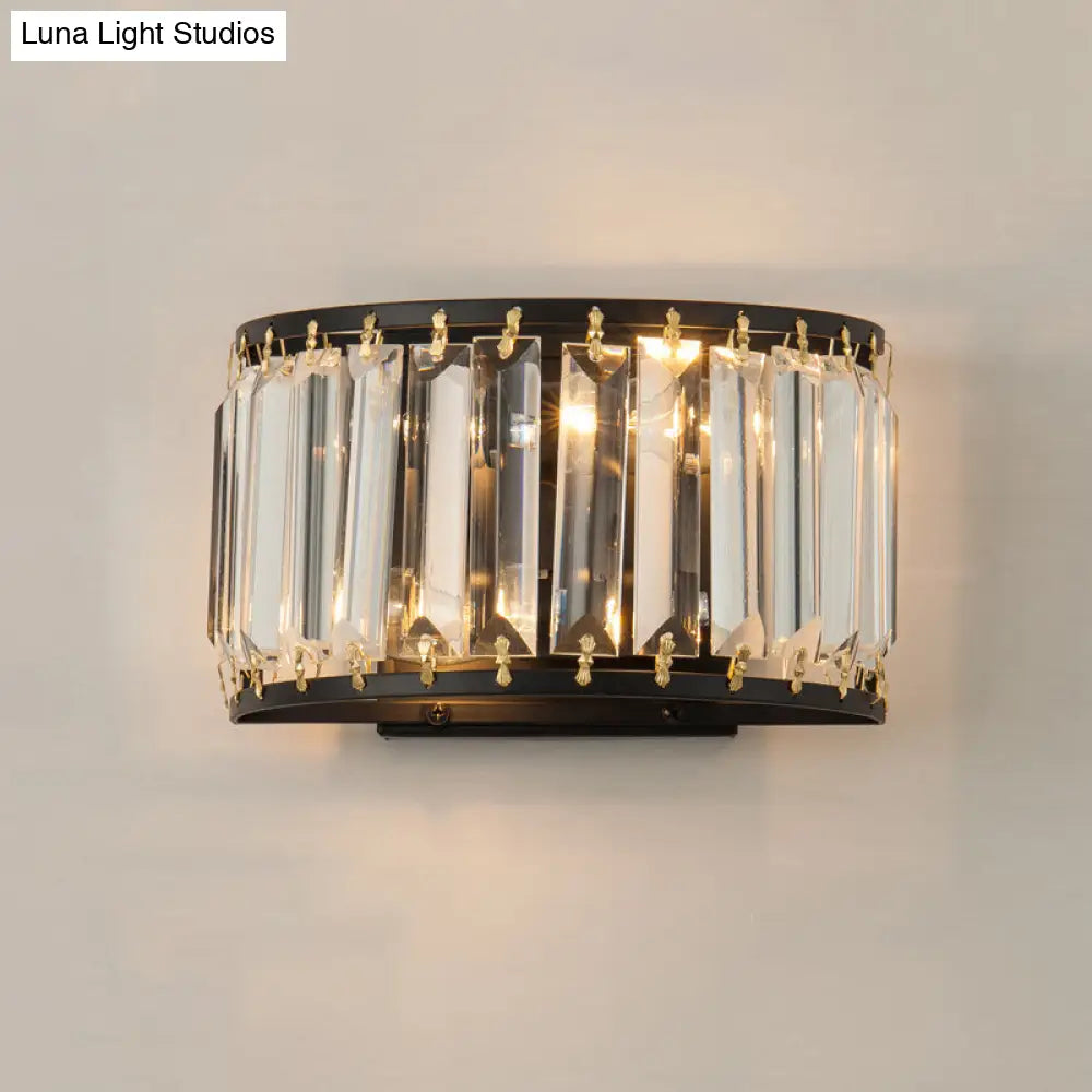 Modern Black Crystal Wall Sconce With 2 Bulbs - Surface Mounted Light Fixture