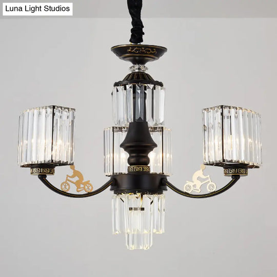 Modern Black Cuboid Chandelier With Clear Crystal Shade - Ceiling Light Fixture (3/6 Heads)