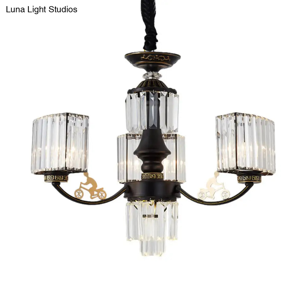 Modern Black Cuboid Chandelier With Clear Crystal Shade - Ceiling Light Fixture (3/6 Heads)