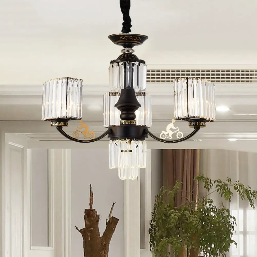 Modern Black Cuboid Chandelier With Clear Crystal Shades - 3/6 Heads Ceiling Light Fixture 3 /