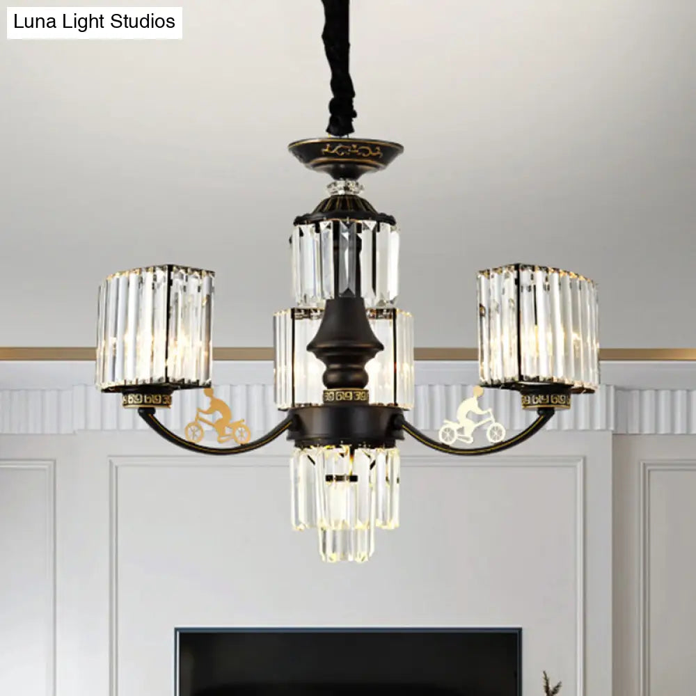 Modern Black Cuboid Chandelier With Clear Crystal Shade - Ceiling Light Fixture (3/6 Heads)