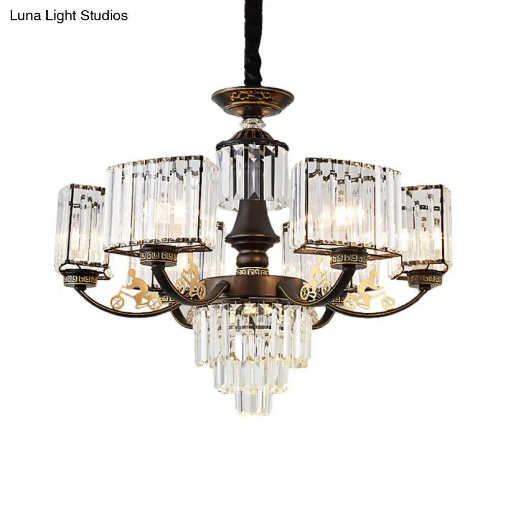 Modern Black Cuboid Chandelier With Clear Crystal Shade - Ceiling Light Fixture (3/6 Heads)