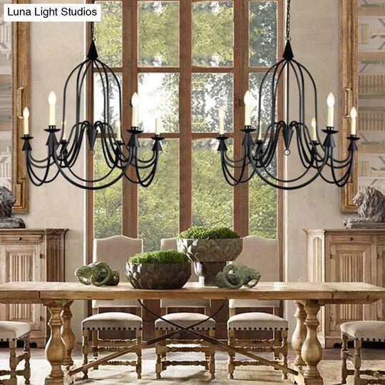 Modern Black Curved Arm Dining Room Chandelier - 3/6 Lights Metal Hanging Light Fixture