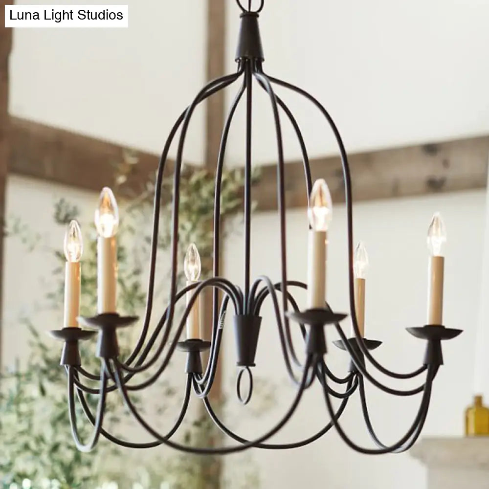 Modern Black Curved Arm Dining Room Chandelier - 3/6 Lights Metal Hanging Light Fixture