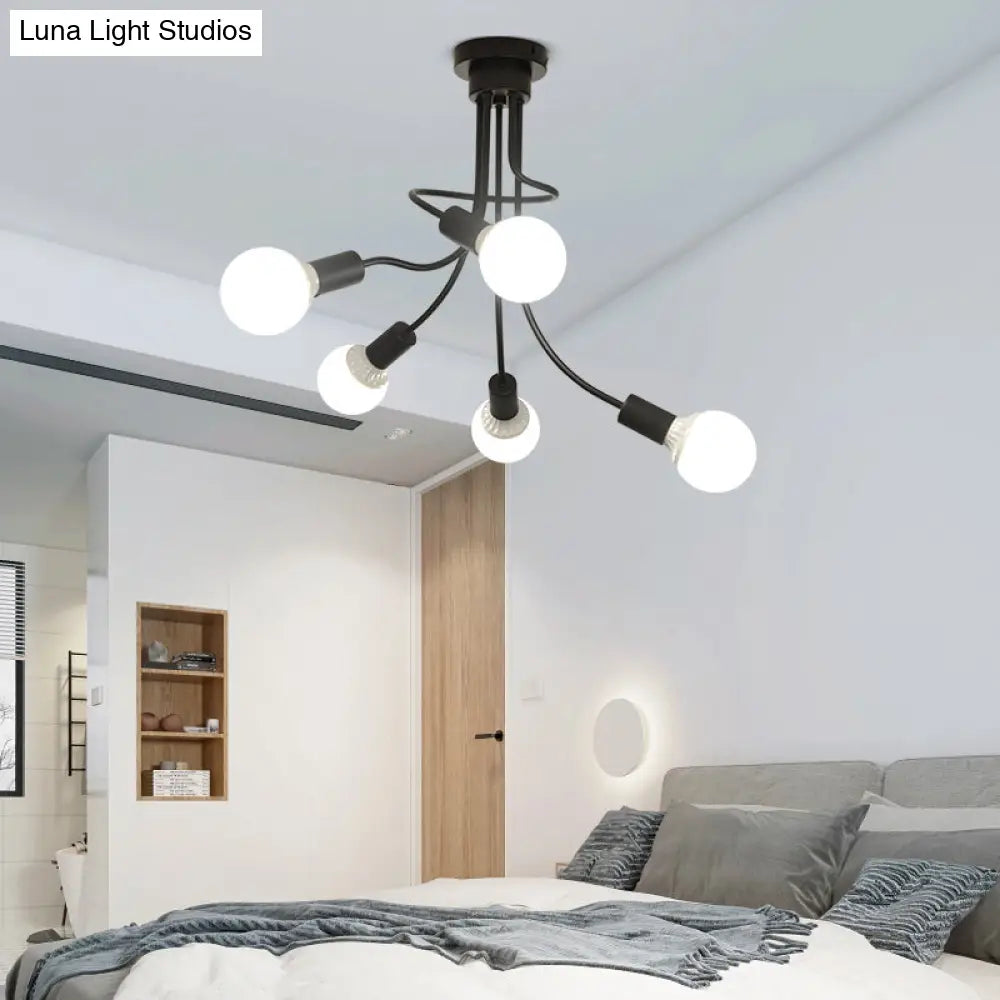 Black Metal Semi-Flush Ceiling Light With Curved Arms And 3/5 Lights - Ideal For Dining Room